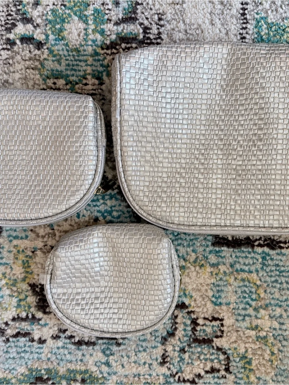 Silver Textured Cosmetic Pouch Set - 3 Piece